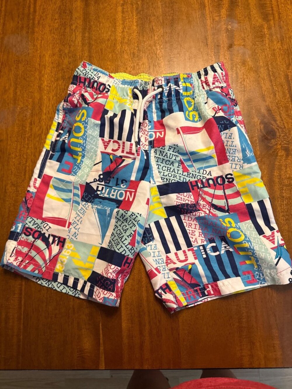 Nautica Boys Swim Shorts Multicolor Patchwork Print Size 8 Polyester Made In Chi